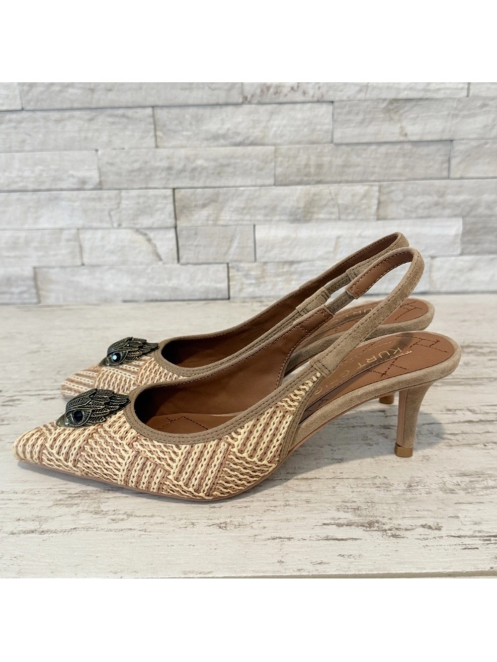 Kurt Geiger London Belgravia Slingback Raffia Woven Heels Beige Combo Size 36 EU - Picture 5 of 15